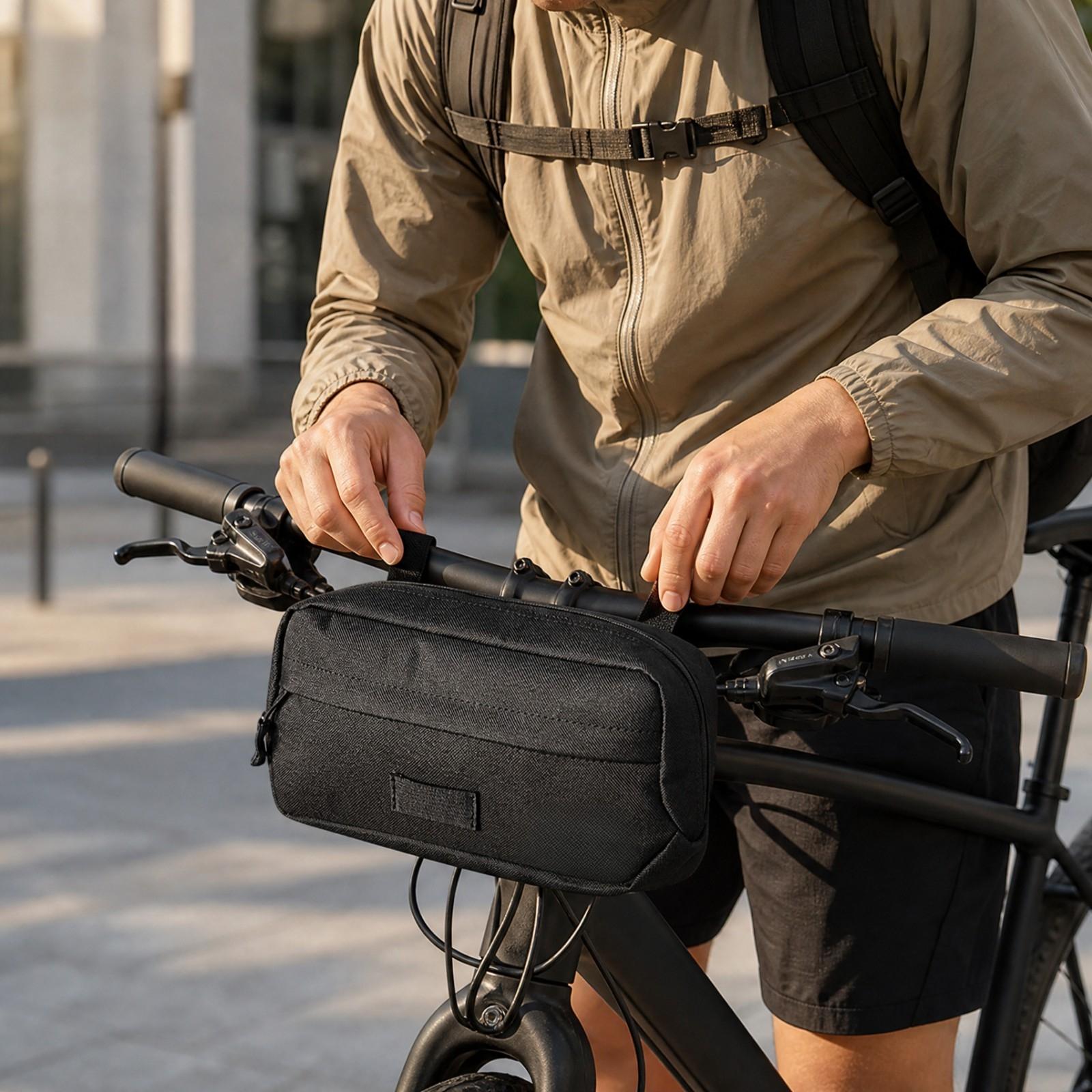 Cycling Commute Essentials - Kompakte Fahrradlenker-Tasche aus schwarzem PVC mit